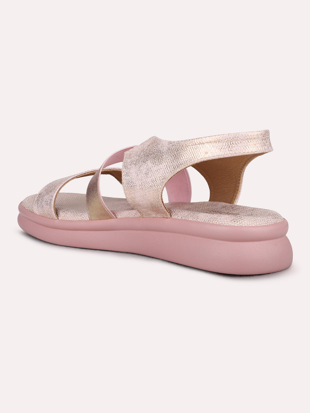 Womens Rose Gold Casual Striped Open Toe Flat Sandals