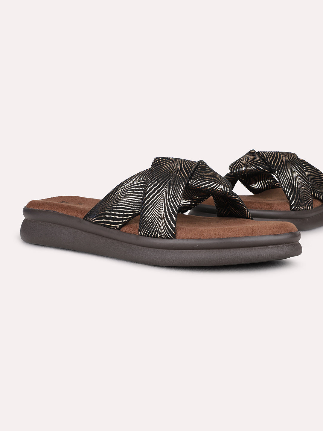 Womens Golden Casual Solid Open Toe Flat Sandals