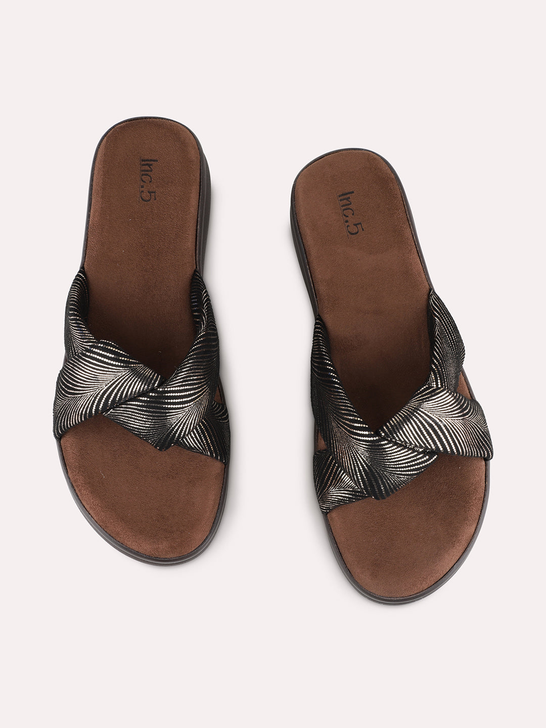 Womens Golden Casual Solid Open Toe Flat Sandals