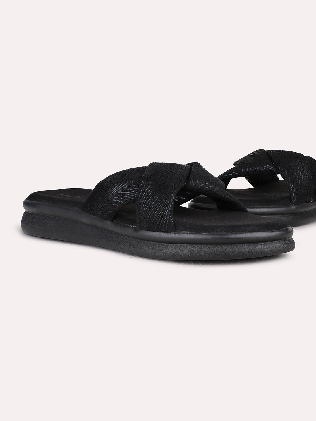 Womens Black Casual Solid Open Toe Flat Sandals
