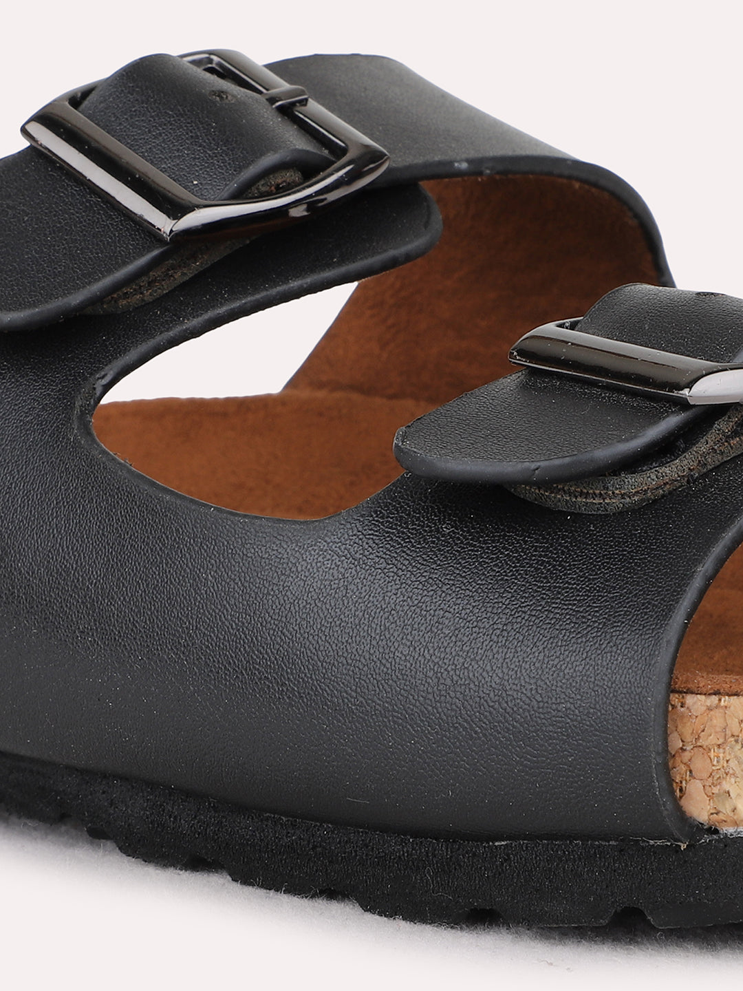 Womens Black Casual Solid Pattern Open Toe Flat Slip-On Sandals