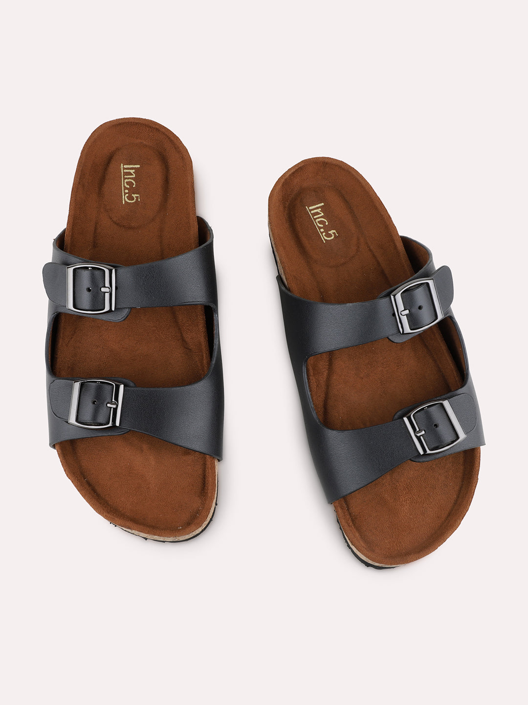 Womens Black Casual Solid Pattern Open Toe Flat Slip-On Sandals