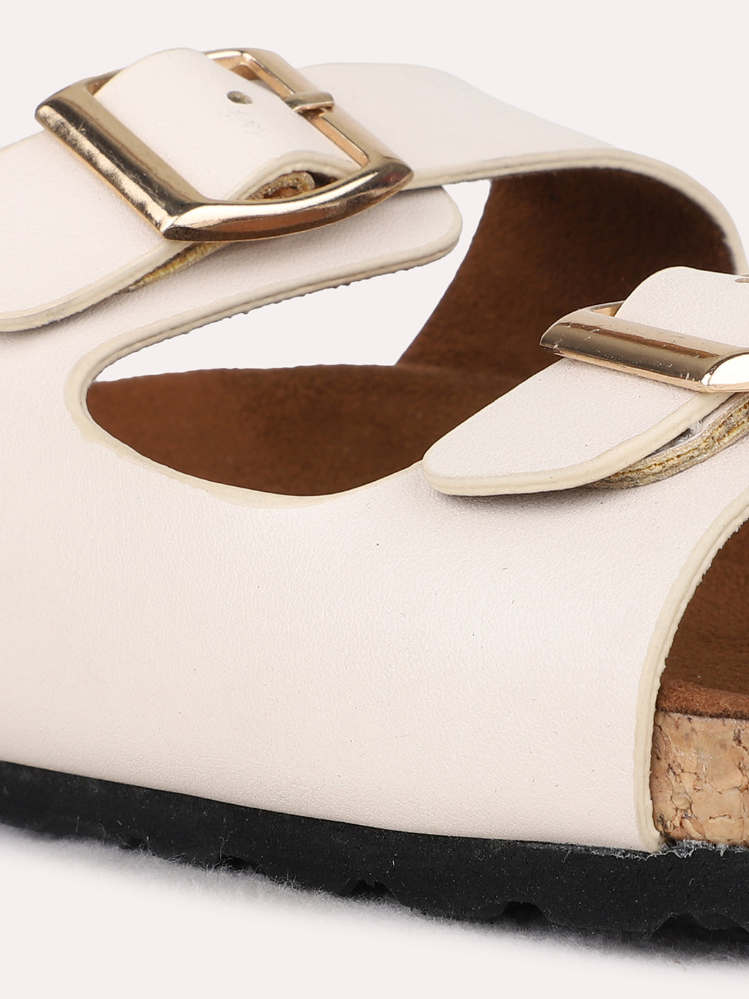 Womens Cream Casual Solid Open Toe Flat Slip-On Sandals