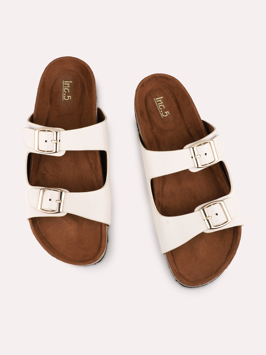 Womens Cream Casual Solid Open Toe Flat Slip-On Sandals