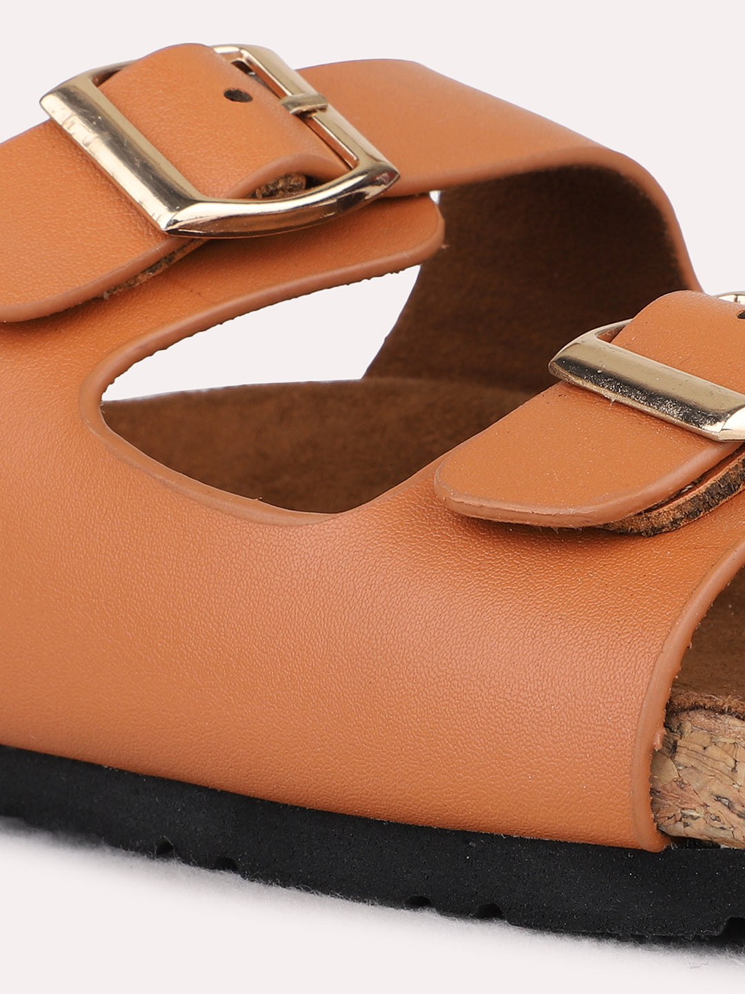 Womens Tan Casual Solid Open Toe Flat Slip-On Sandals