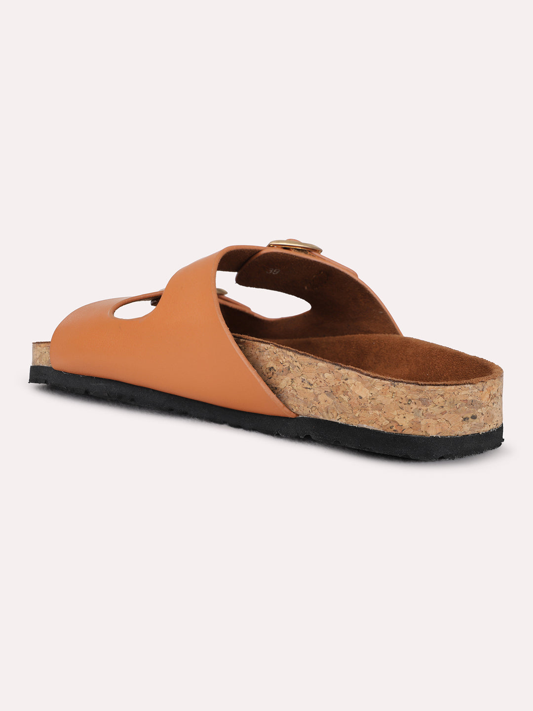 Womens Tan Casual Solid Open Toe Flat Slip-On Sandals