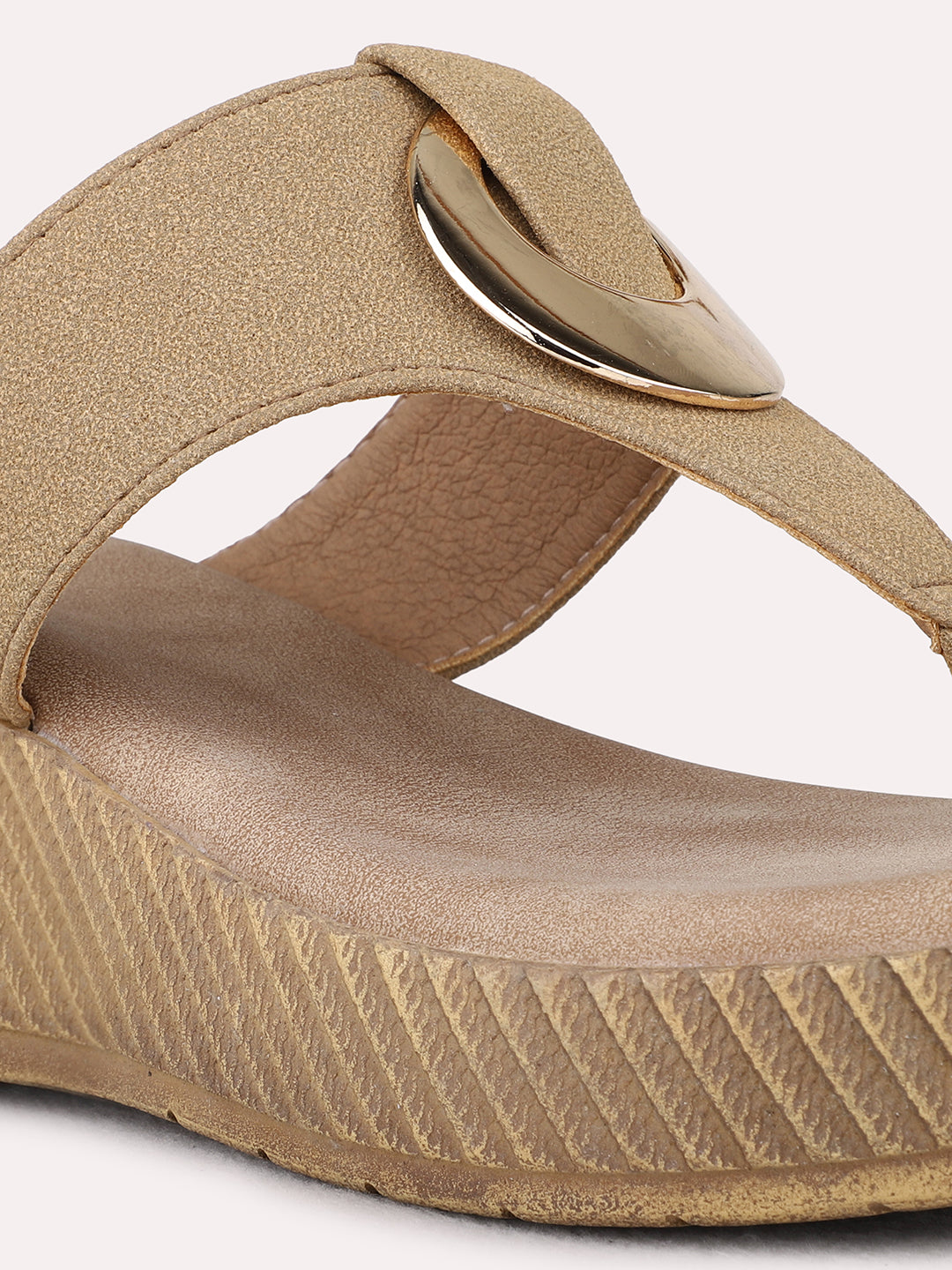 Womens Beige Party Wear Solid Round Toe Wedge Heel Sandals