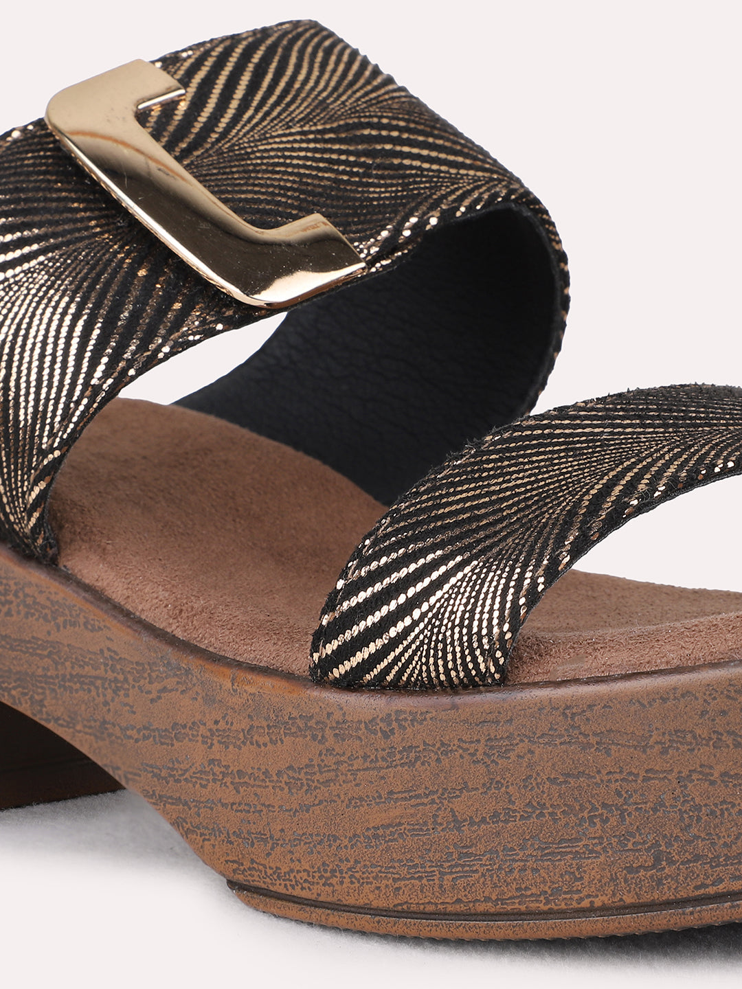 Womens Golden Smart Casual Printed Round Toe Platform Heels
