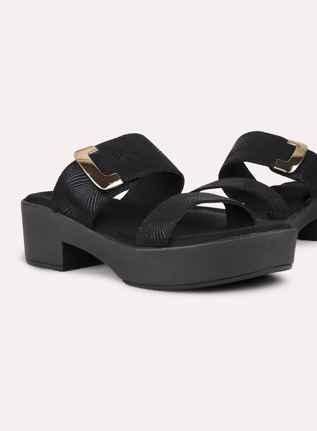 Womens Black Party Wear Solid Round Toe Platform Heel Sandals