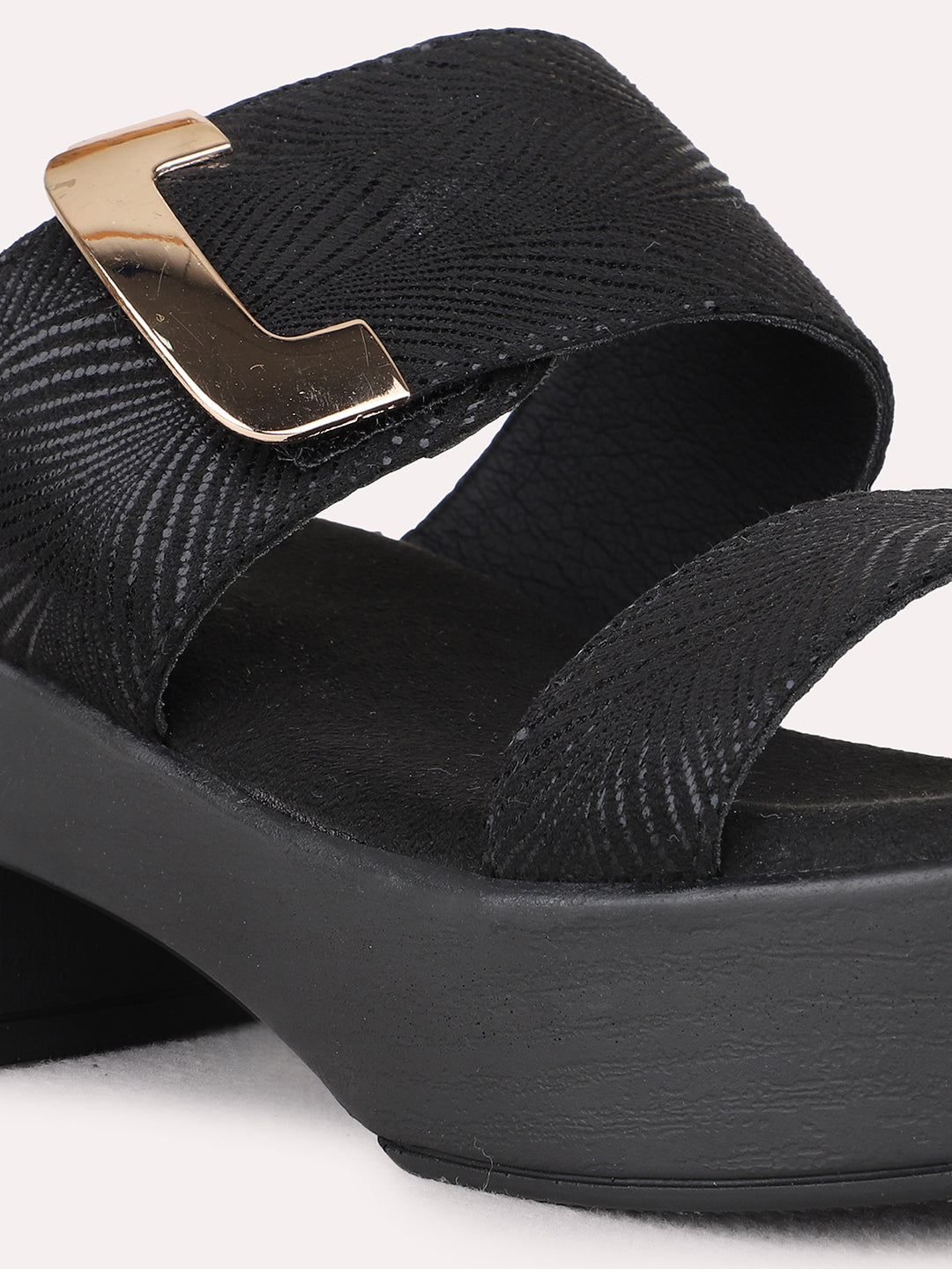 Womens Black Party Wear Solid Round Toe Platform Heel Sandals