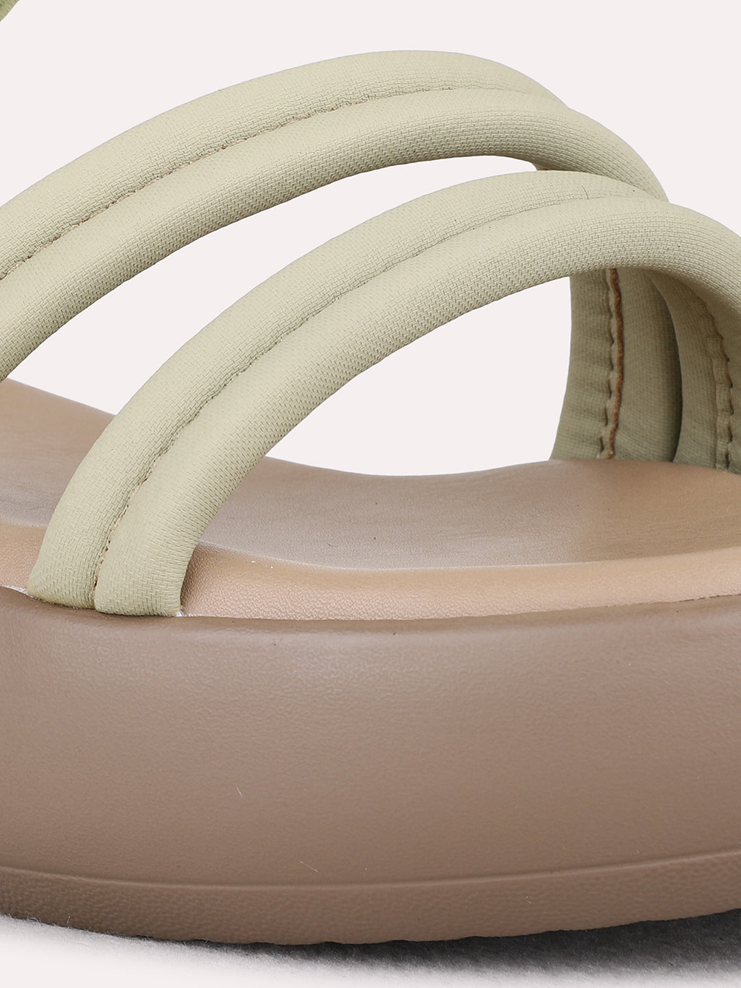 Womens Green Party Wear Striped Round Toe Wedge Heel Sandals