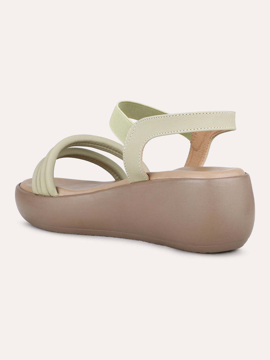 Womens Green Smart Casual Solid Round Toe Wedge Heels