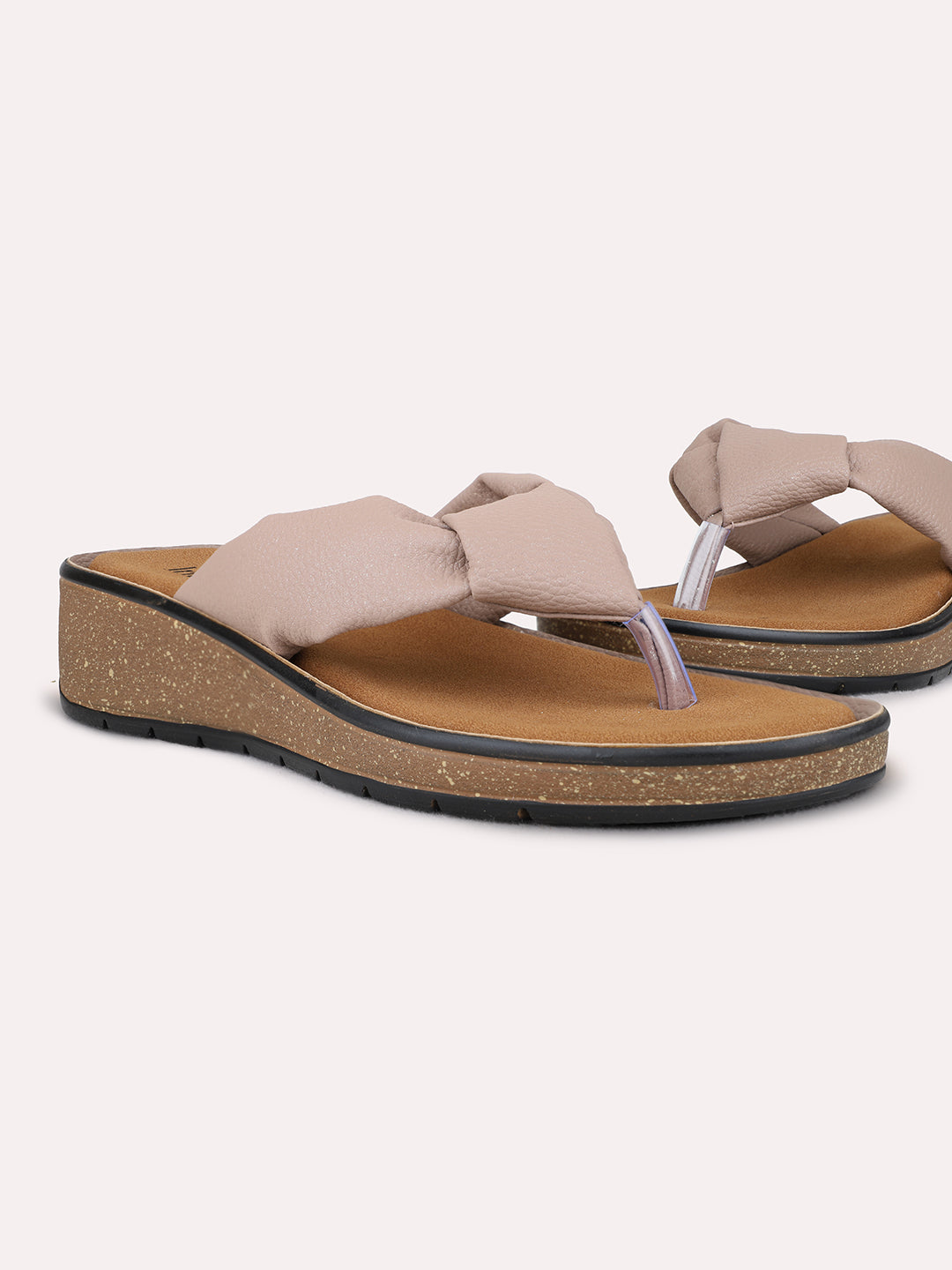 Womens Beige Party Wear Solid T-Strap Flat Sandals