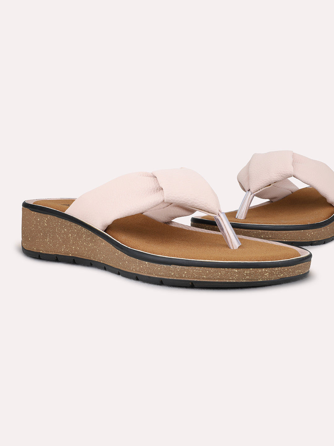 Womens Peach Party Wear Solid T-Strap Flat Sandals
