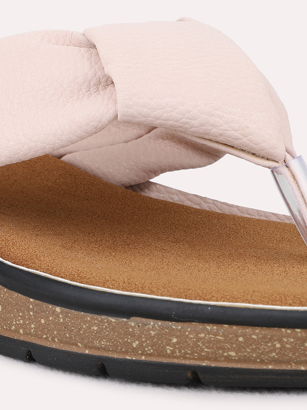 Womens Peach Party Wear Solid T-Strap Flat Sandals