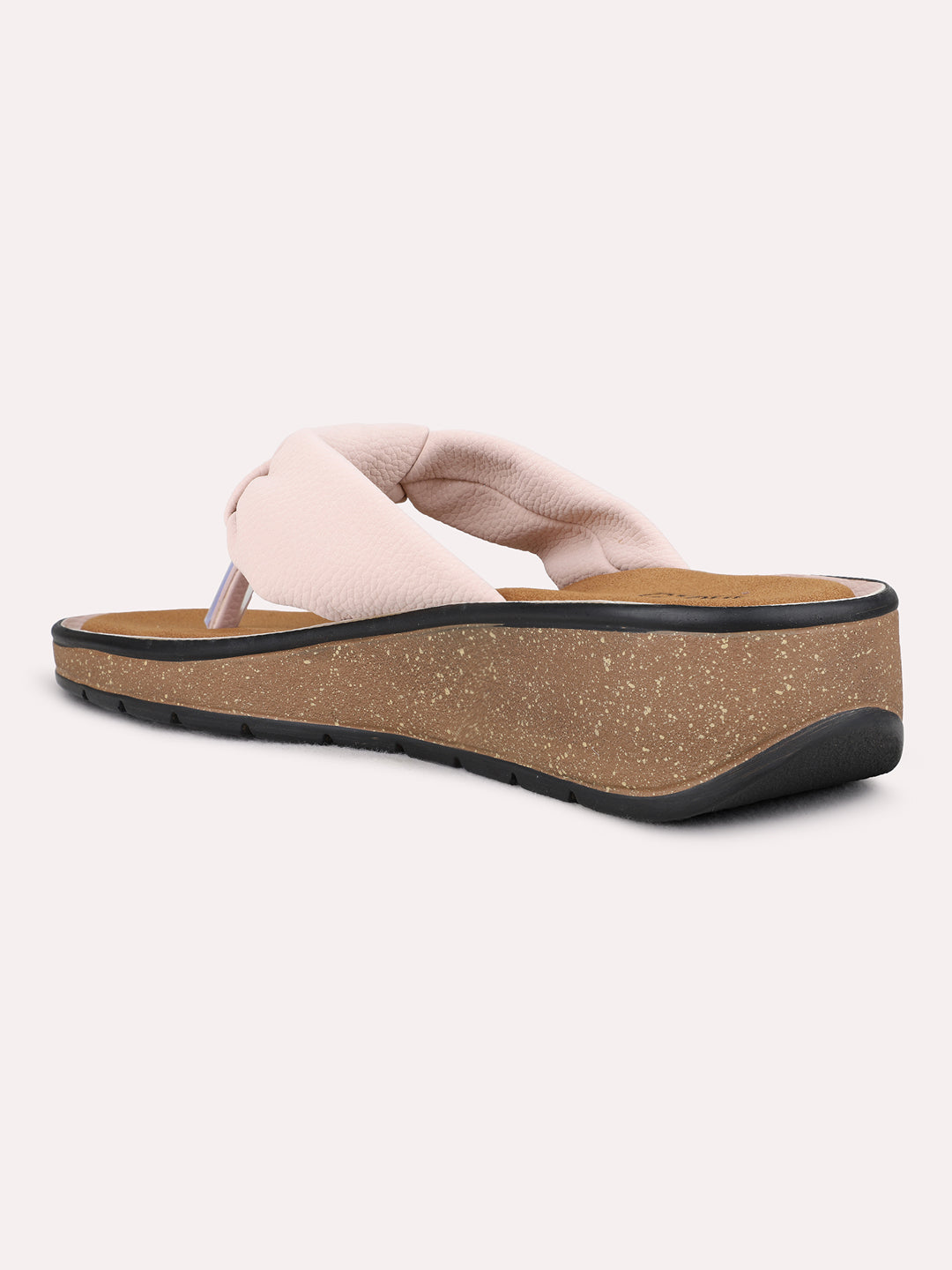 Womens Peach Party Wear Solid T-Strap Flat Sandals