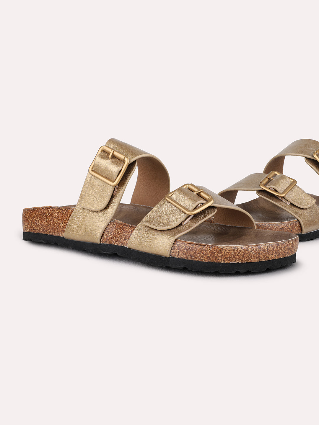 Womens Golden Casual Solid Open Toe Flat Sandals