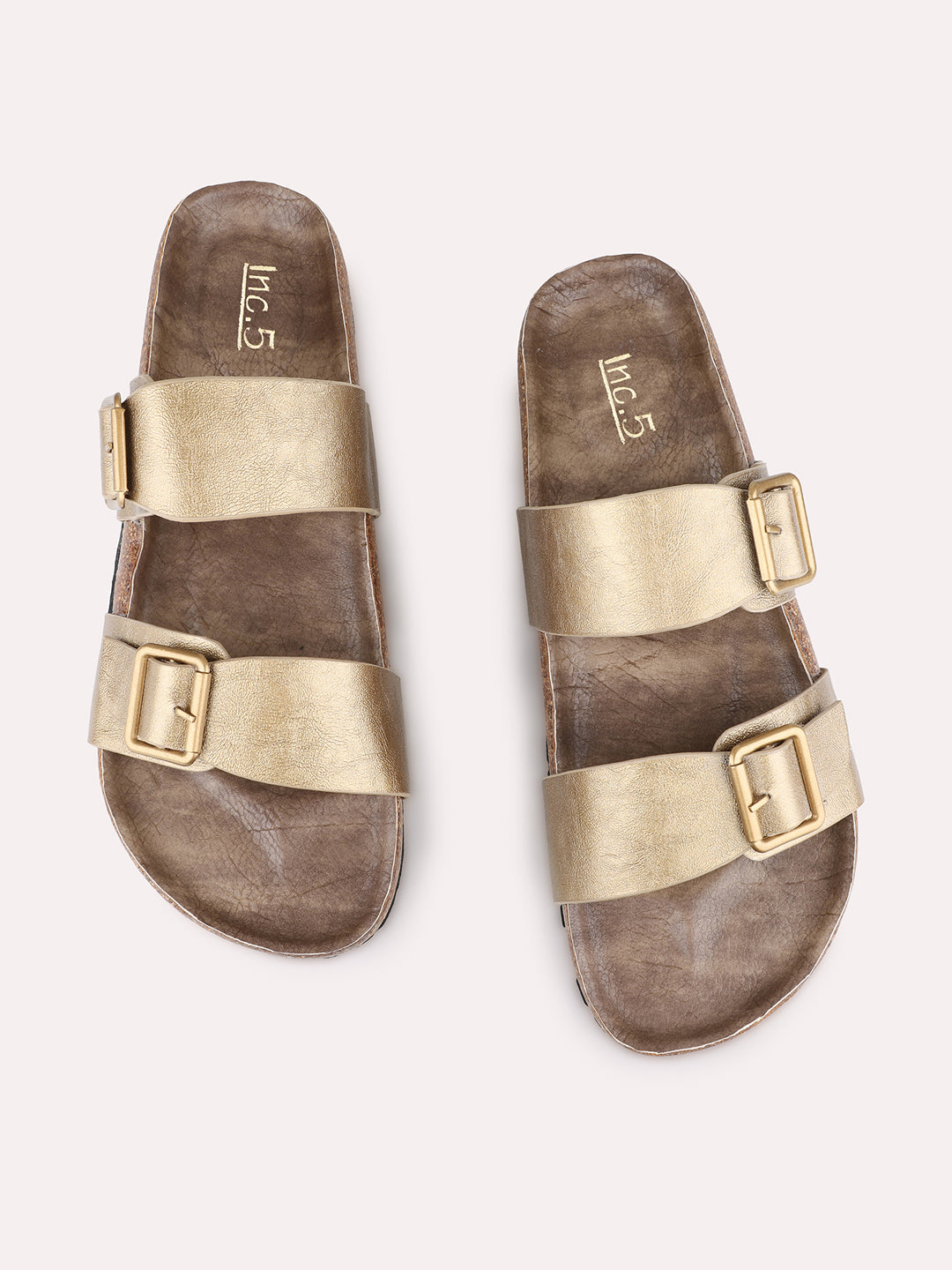 Womens Golden Casual Solid Open Toe Flat Sandals