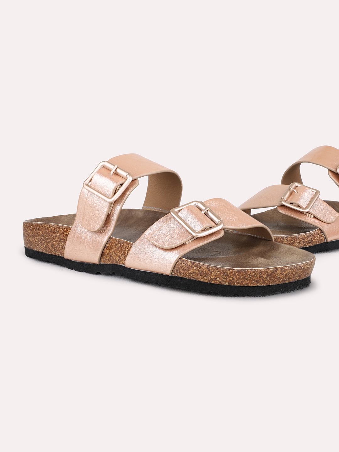 Womens Rose Gold Casual Solid Open Toe Flat Sandals