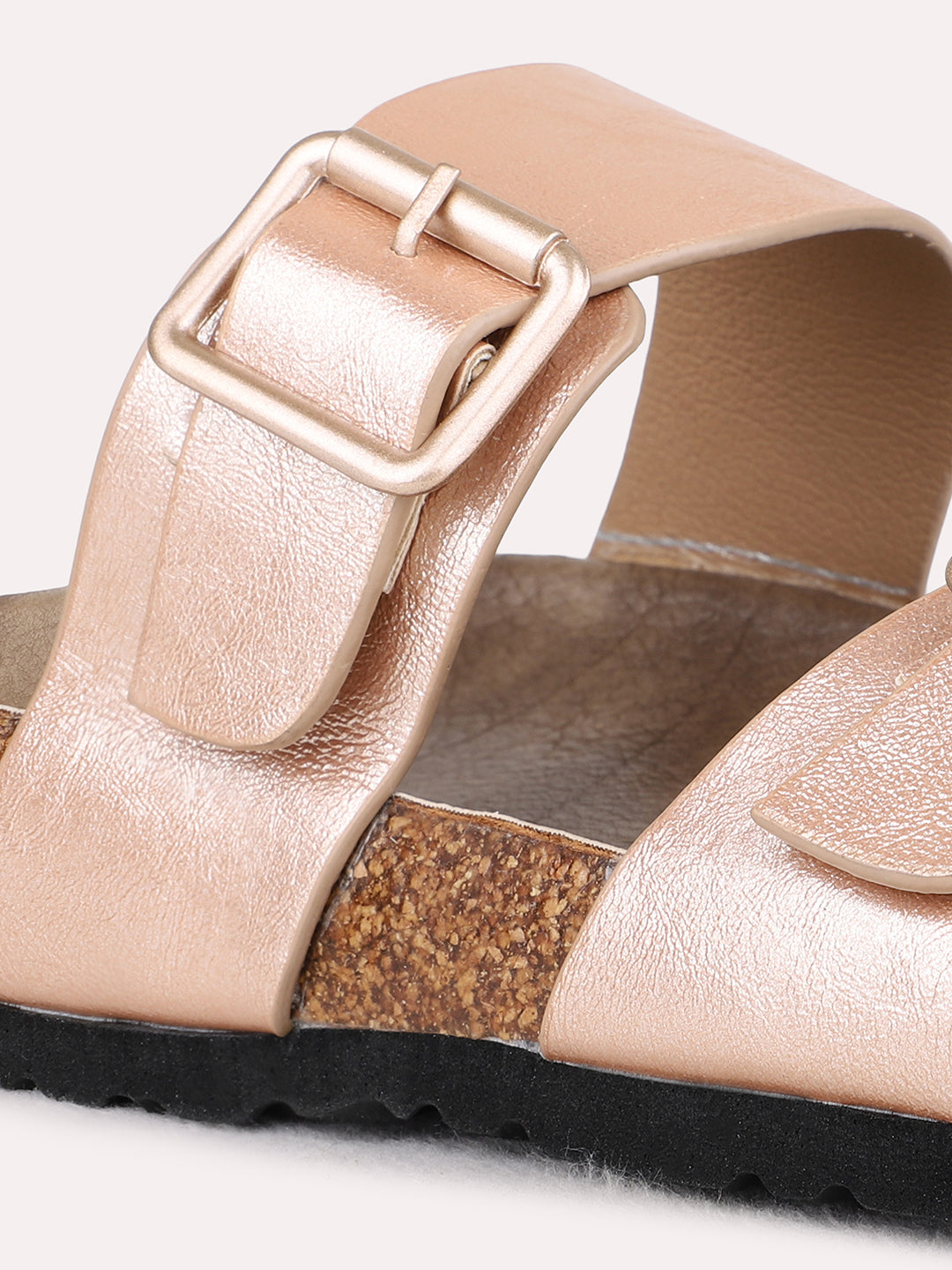 Womens Rose Gold Casual Solid Open Toe Flat Sandals