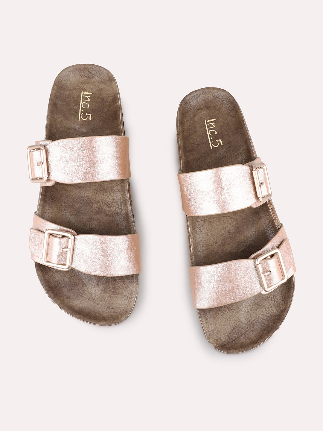 Womens Rose Gold Casual Solid Open Toe Flat Sandals