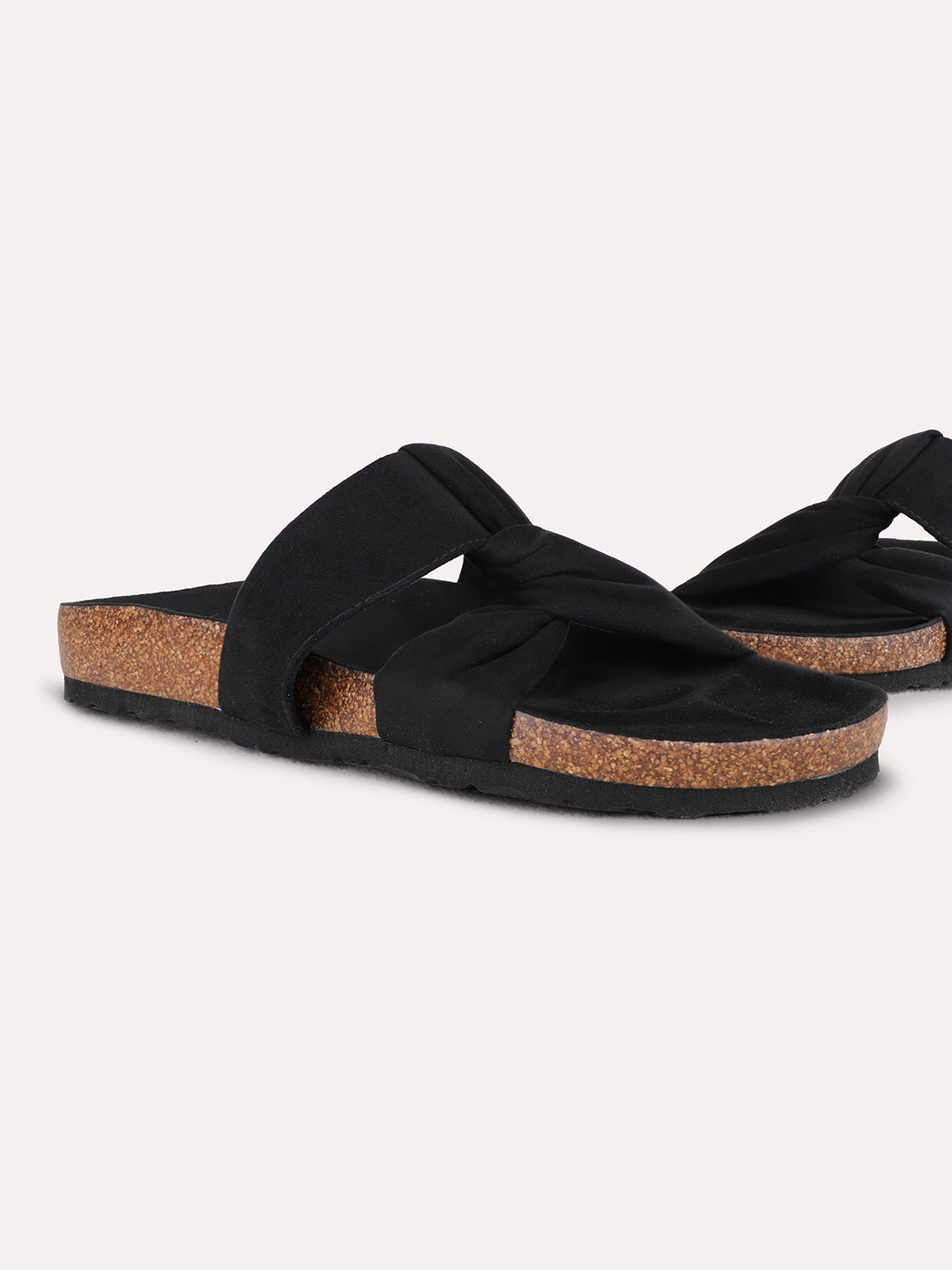 Womens Black Casual Solid Open Toe Flat Slip-Ons