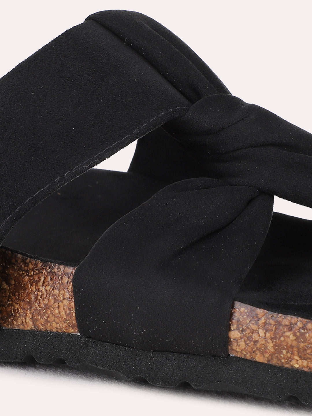 Womens Black Casual Solid Open Toe Flat Slip-Ons