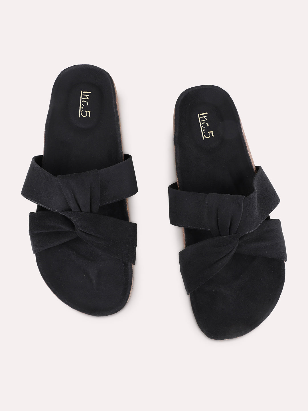 Womens Black Casual Solid Open Toe Flat Slip-Ons