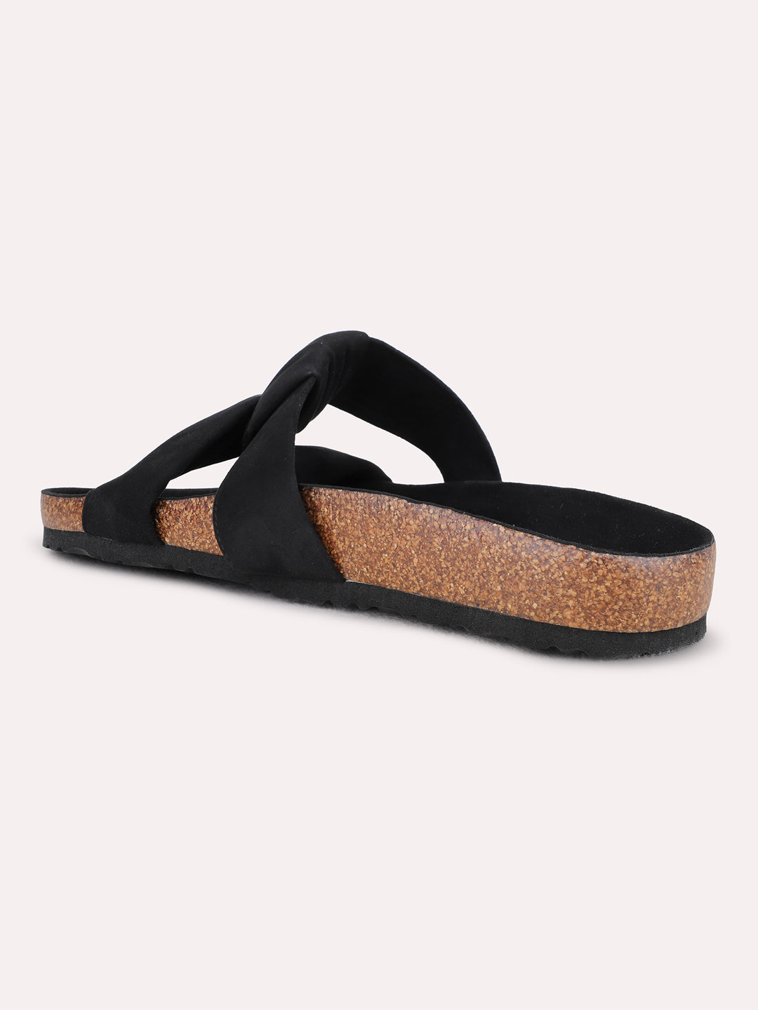 Womens Black Casual Solid Open Toe Flat Slip-Ons