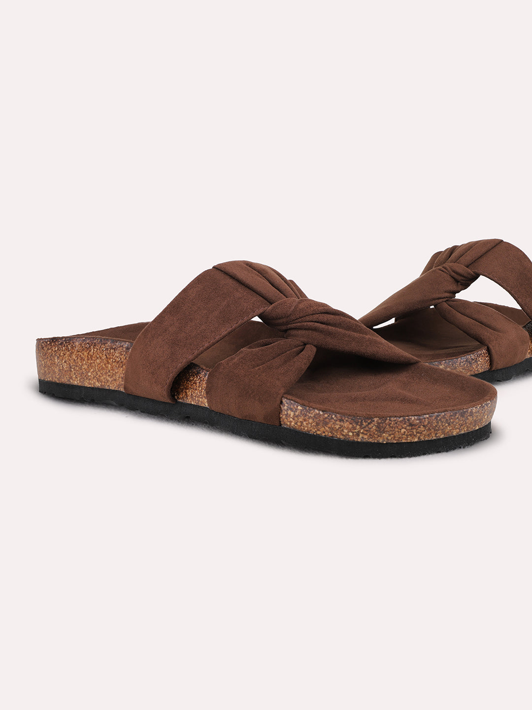Womens Brown Casual Solid Open Toe Flat Slip-Ons