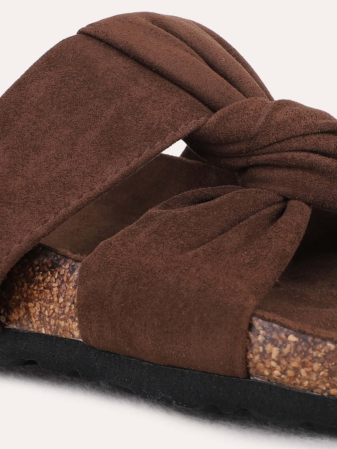 Womens Brown Casual Solid Open Toe Flat Slip-Ons
