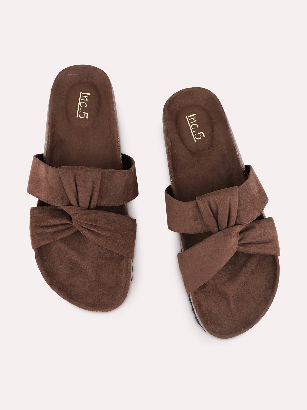 Womens Brown Casual Solid Open Toe Flat Slip-Ons