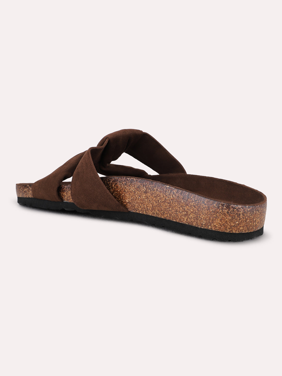 Womens Brown Casual Solid Open Toe Flat Slip-Ons