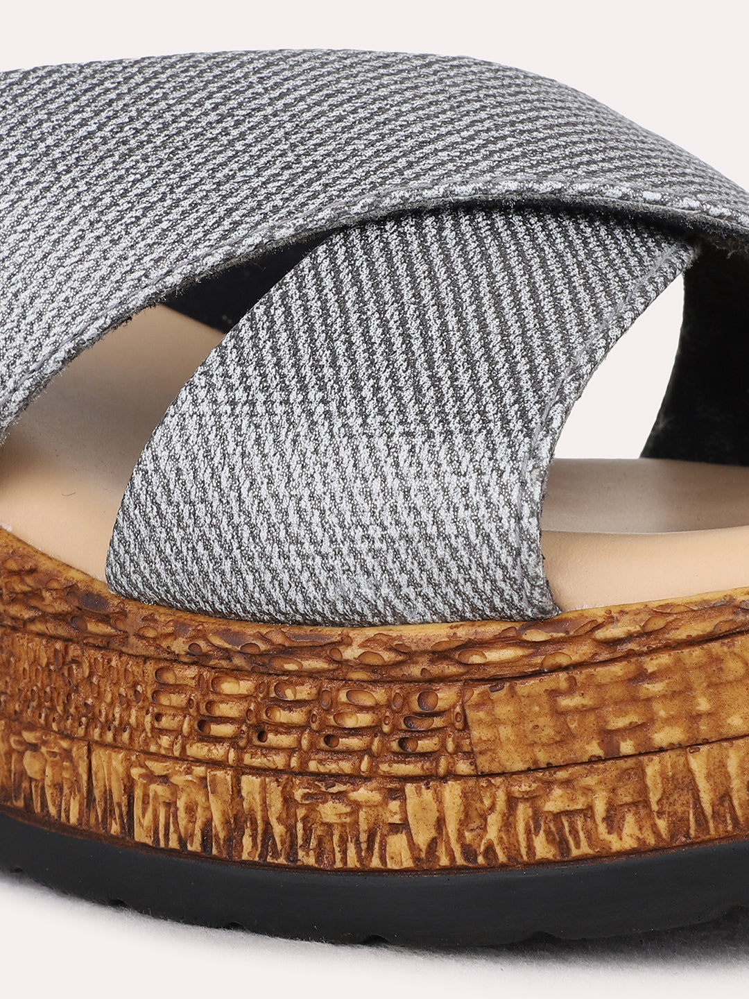 Womens Pewter Party Wear Solid Round Toe Wedge Heel Sandals