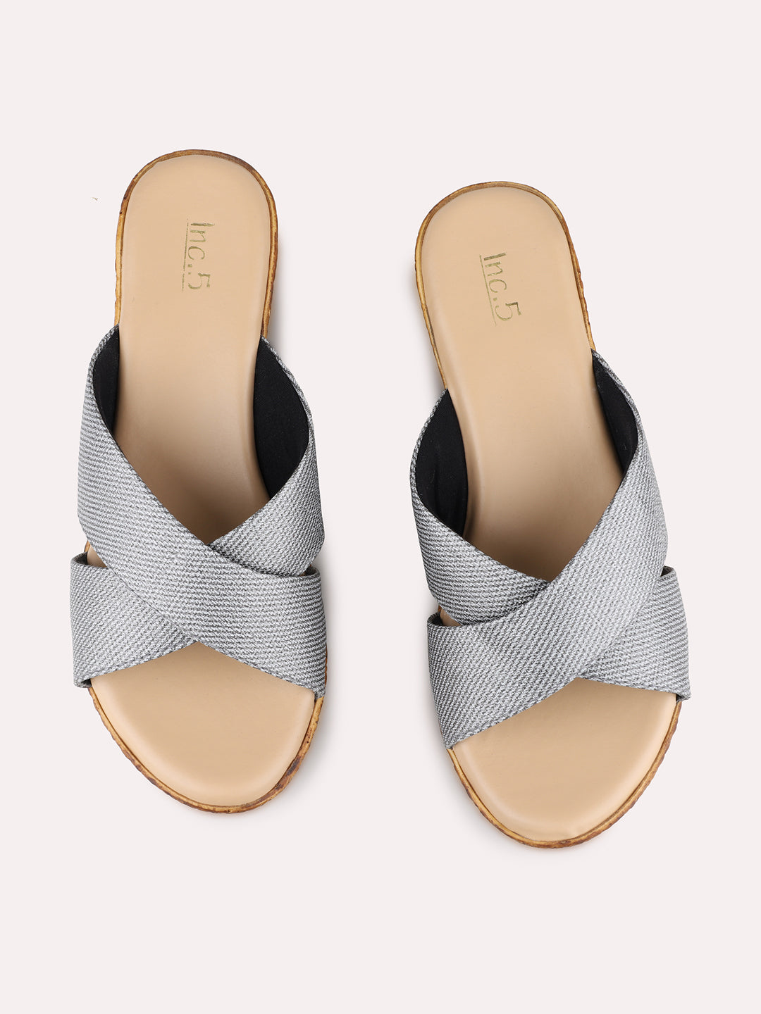 Womens Pewter Party Wear Solid Round Toe Wedge Heel Sandals