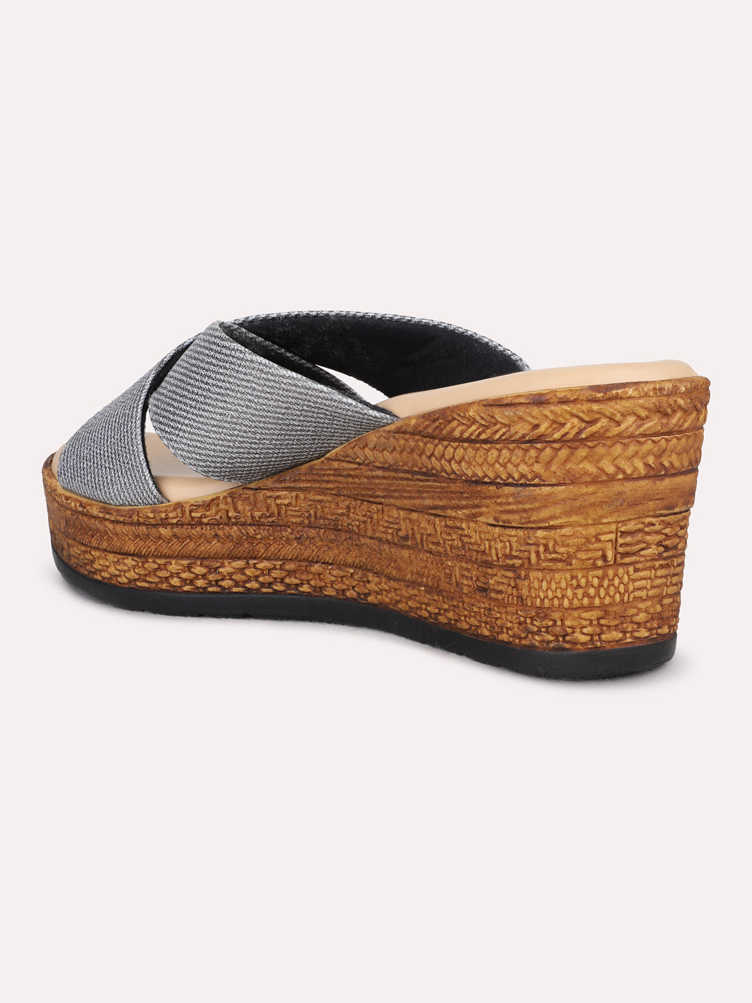 Womens Pewter Party Wear Solid Round Toe Wedge Heel Sandals