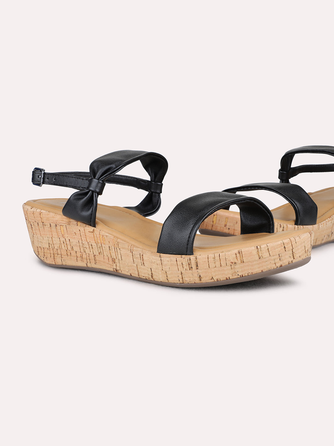 Womens Black Party Wear Solid Round Toe Wedge Heel Sandals