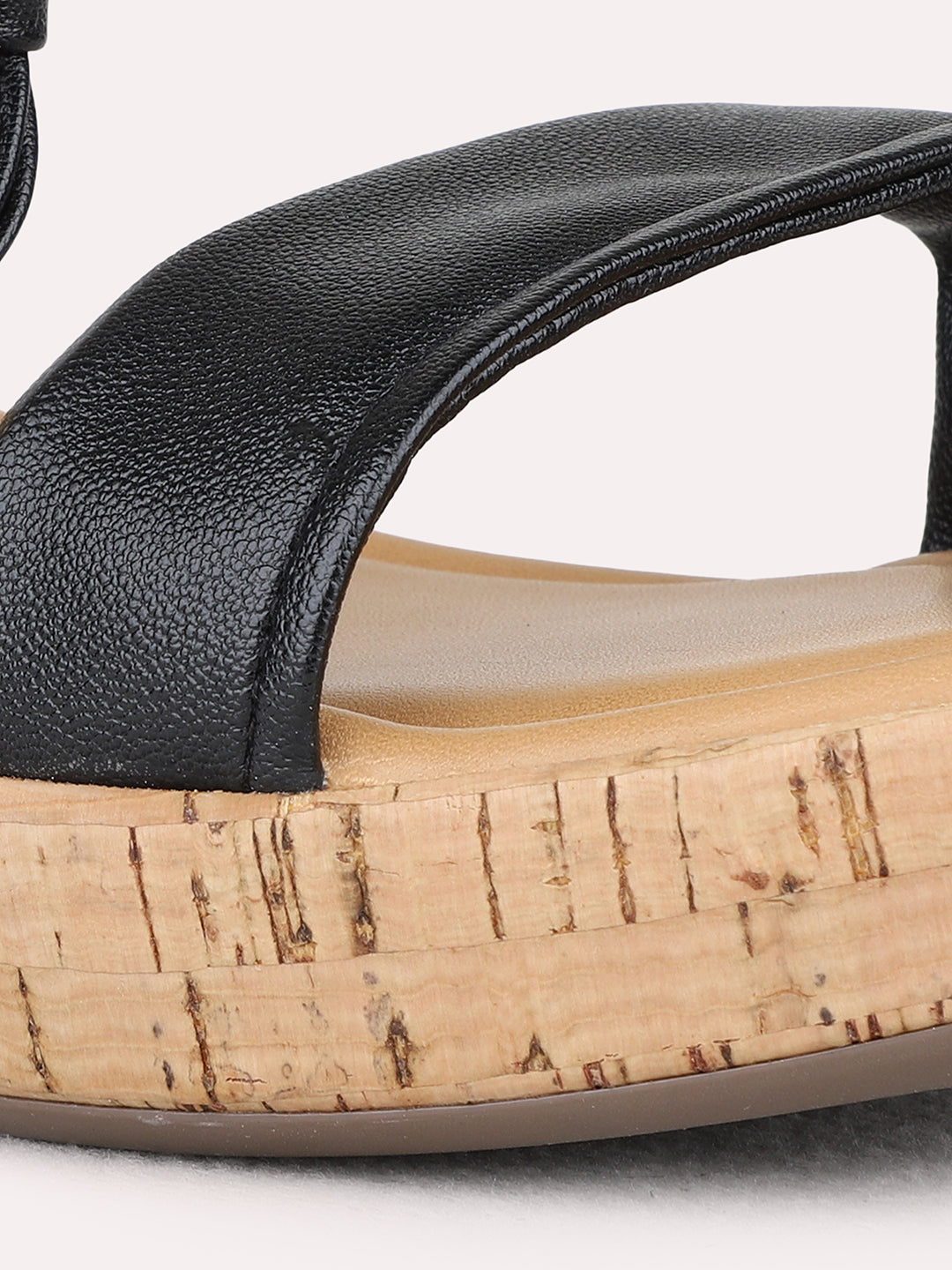 Womens Black Party Wear Solid Round Toe Wedge Heel Sandals