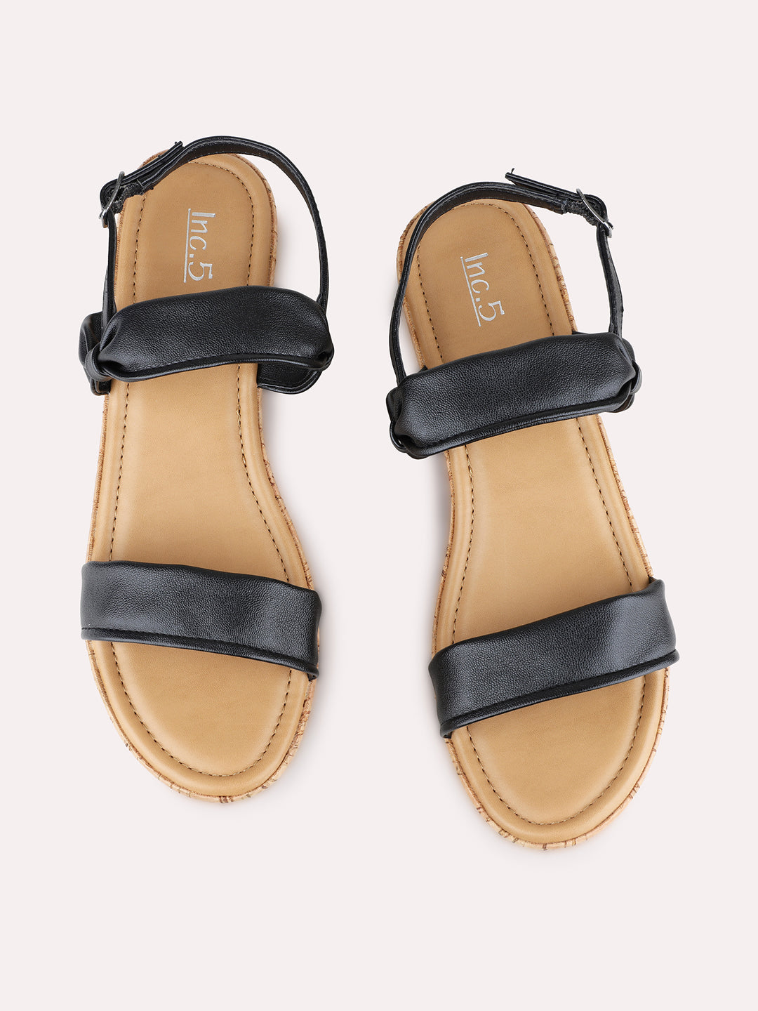 Womens Black Party Wear Solid Round Toe Wedge Heel Sandals