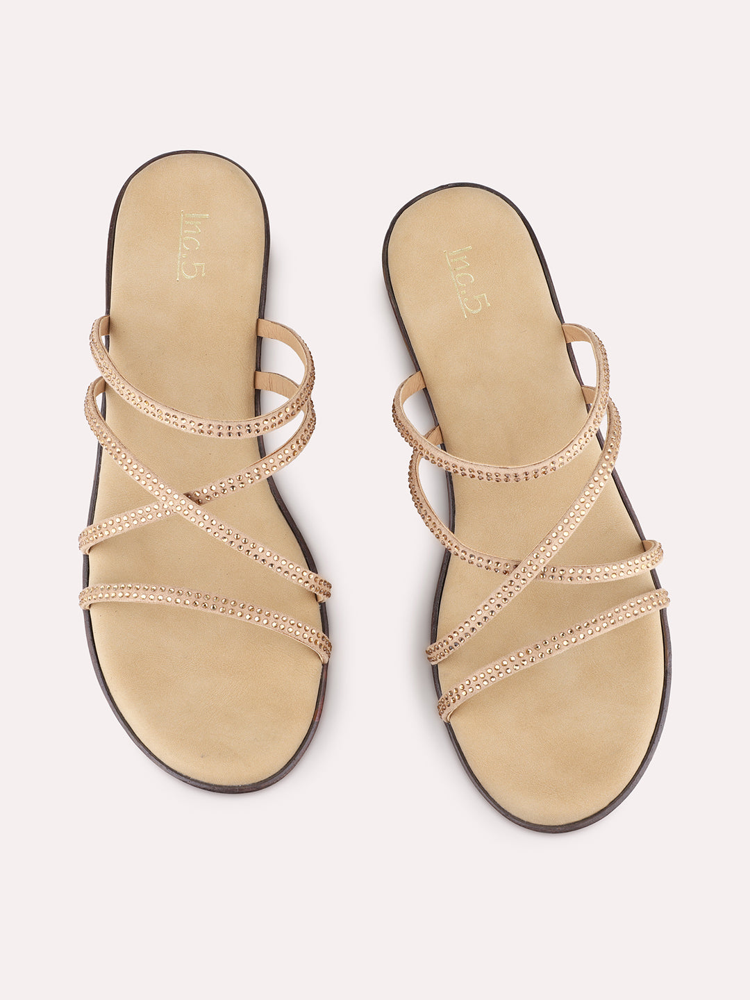 Womens Beige Party Wear Striped Round Toe Platform Heel Sandals