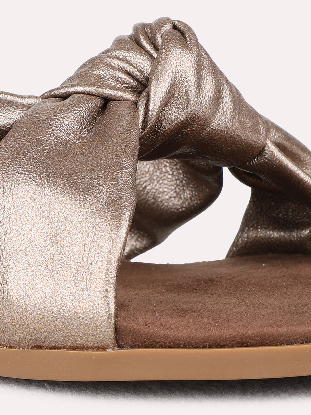 Womens Bronze Casual Solid Open Toe Flat Slip-Ons