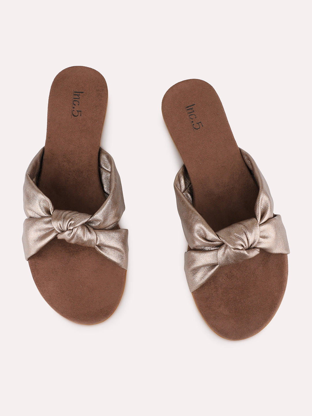 Womens Bronze Casual Solid Open Toe Flat Sandals