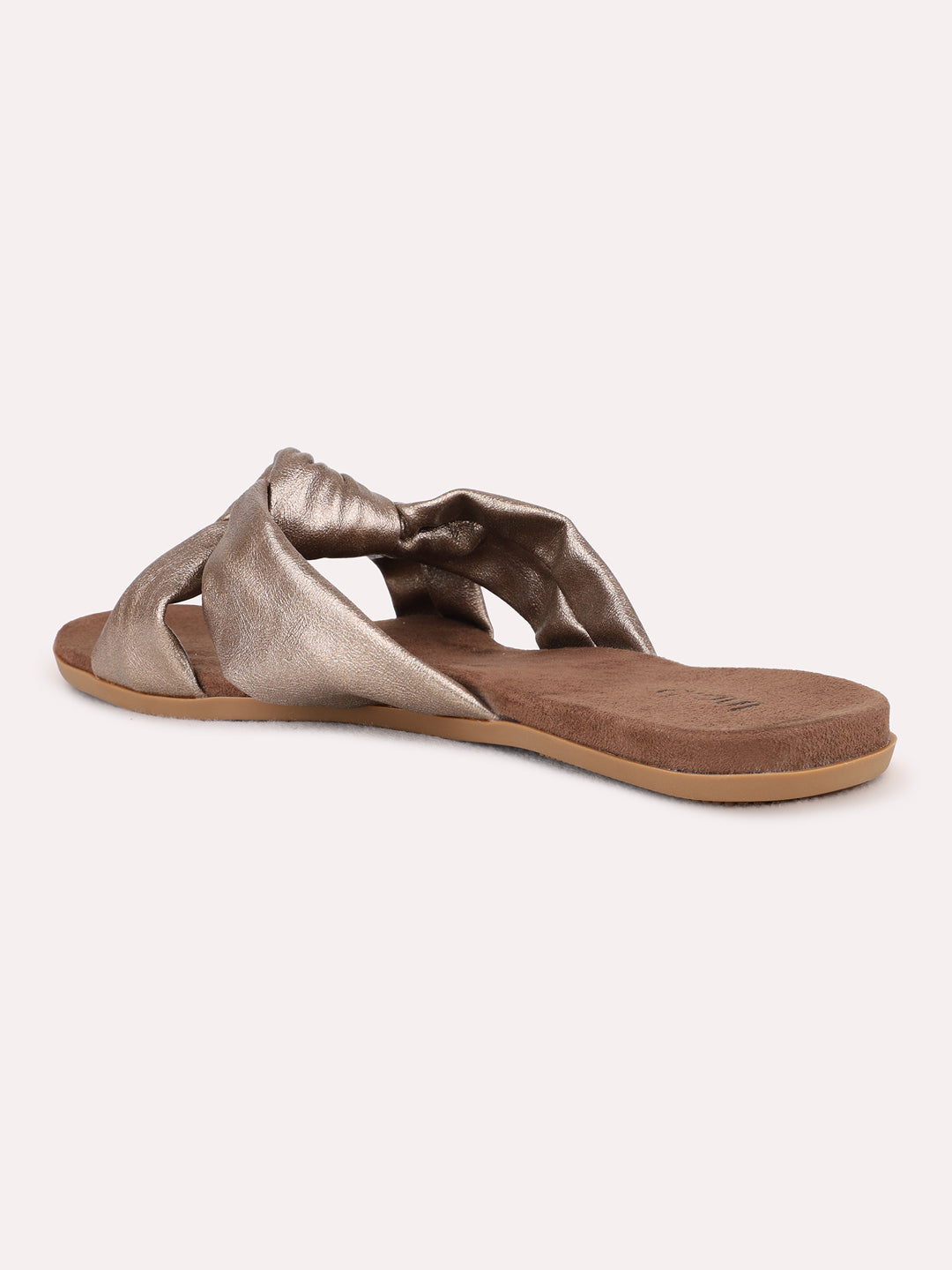 Womens Bronze Casual Solid Open Toe Flat Slip-Ons