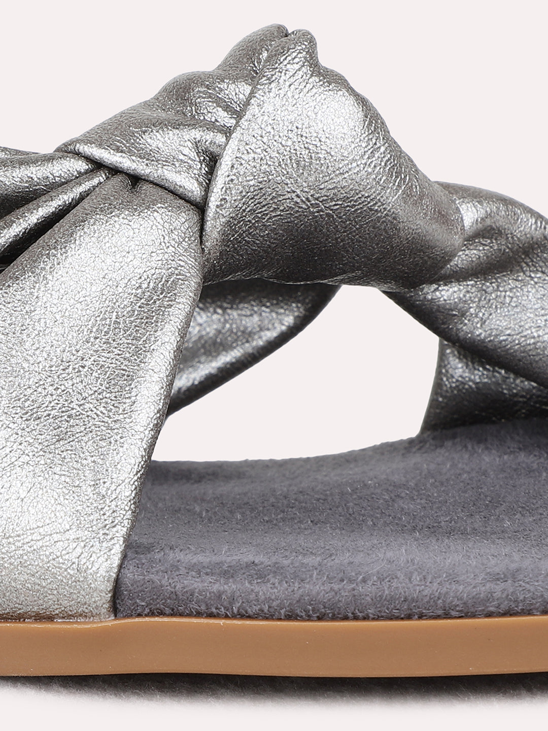 Womens Pewter Casual Solid Open Toe Flat Sandals