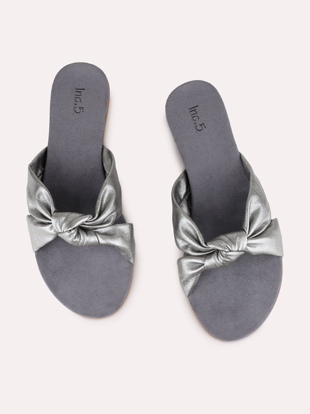 Womens Pewter Casual Solid Open Toe Flat Sandals