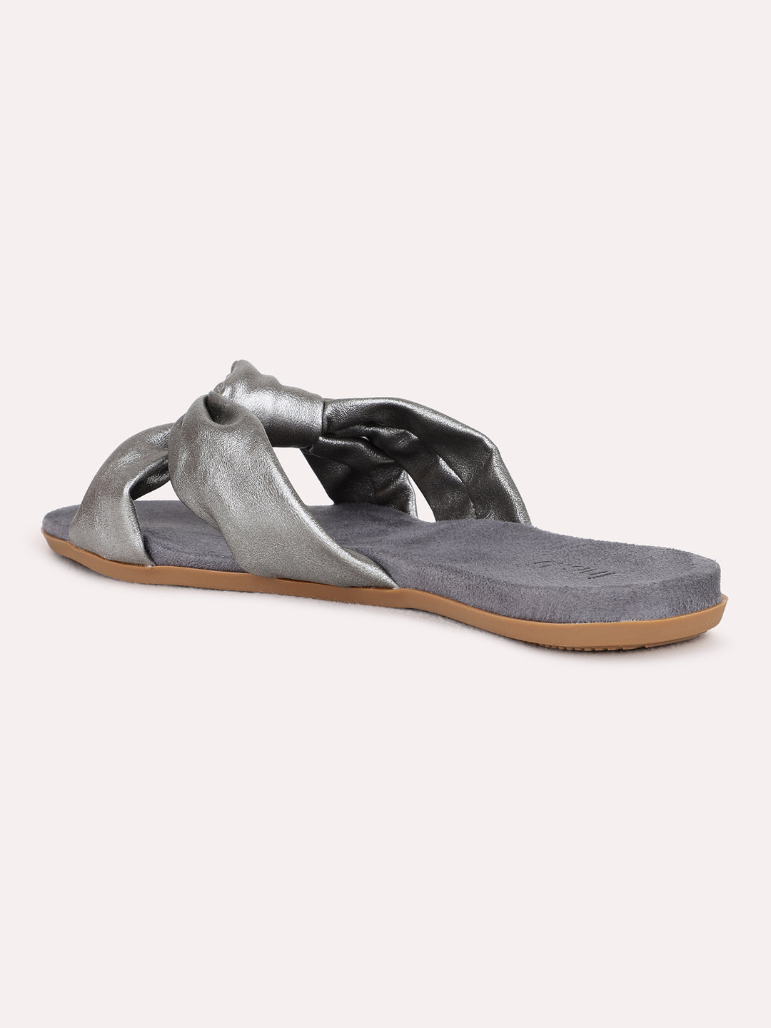 Womens Pewter Casual Solid Open Toe Flat Sandals