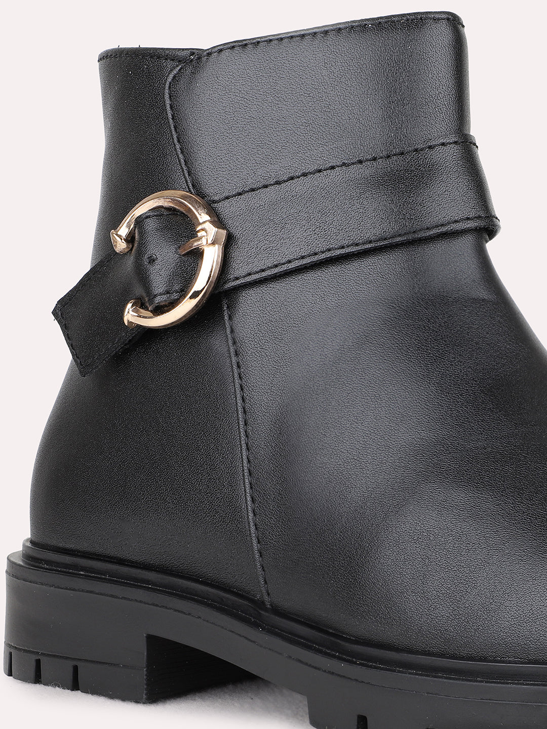 Womens Black Casual Solid Round Toe Ankle Boots