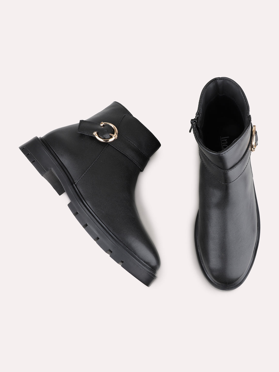 Womens Black Casual Solid Round Toe Ankle Boots