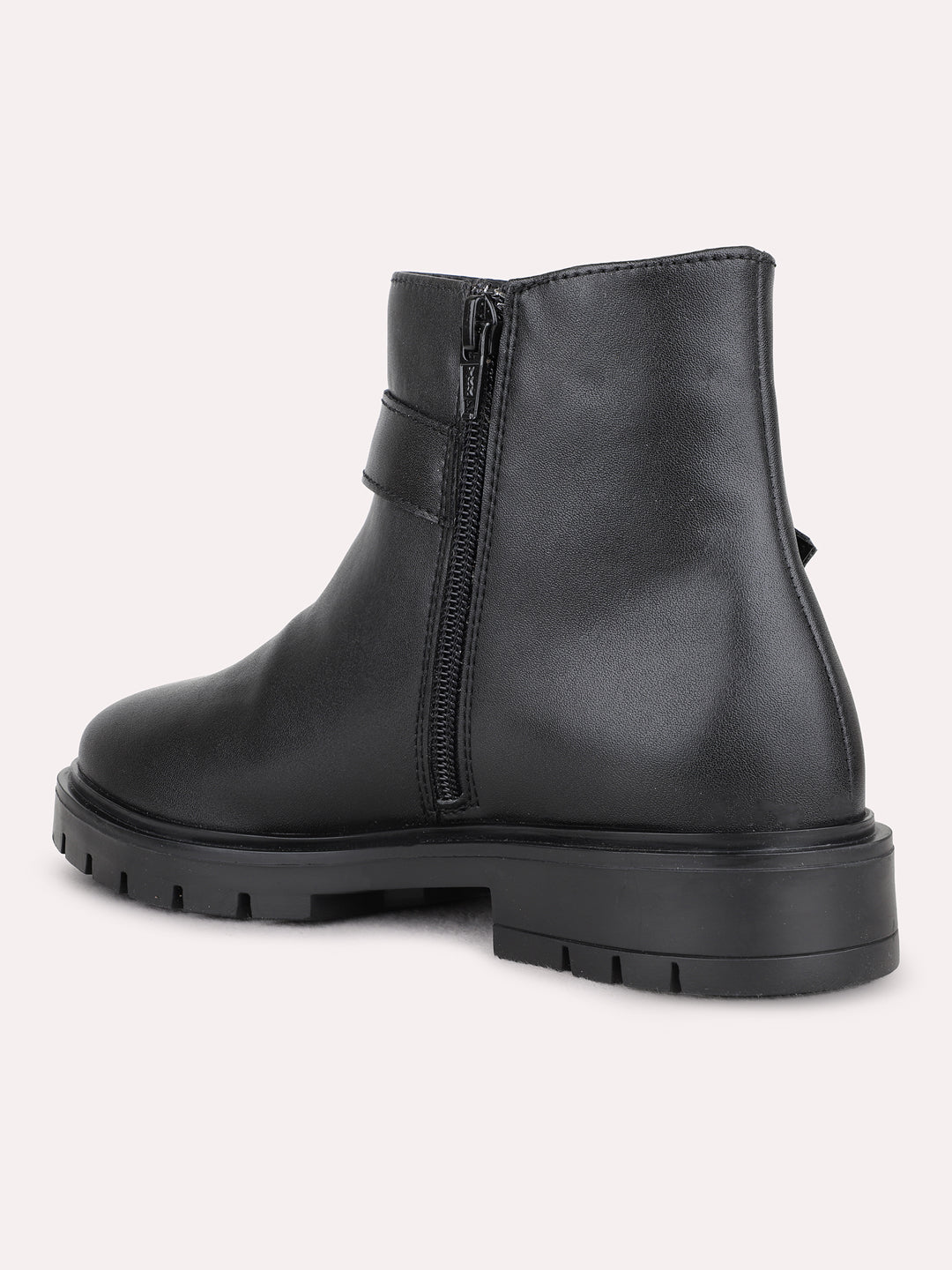 Womens Black Casual Solid Round Toe Ankle Boots