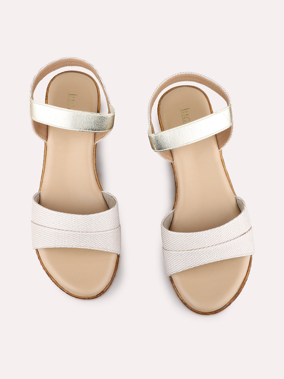 Womens Golden Party Wear Solid Round Toe Wedge Heel Sandals